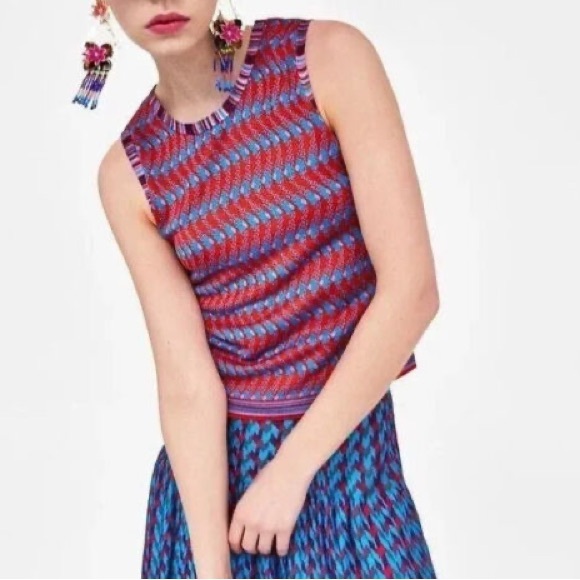 Zara The Knitwear Collection Jacquard Zig Zag Chevron Sleeveless Sweater Top - Picture 1 of 16